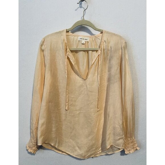 Cloth And Stone Anthropologie Top Womens Large Peachy Linen Tie Neck Peasant - Picture 1 of 8